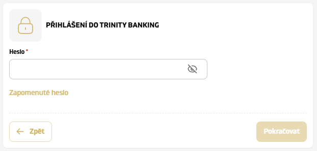 Přihlašovací formulář TRINITY Banking s&nbsp;polem Heslo a&nbsp;odkazem Zapomenuté heslo.